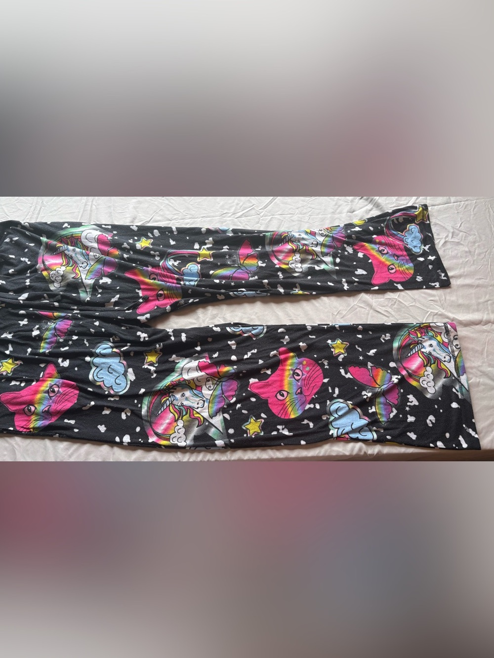 Women’s Rainbow Unicorn, Cats & Hearts Print Black Pajama/Lounge Pants Size 2xl